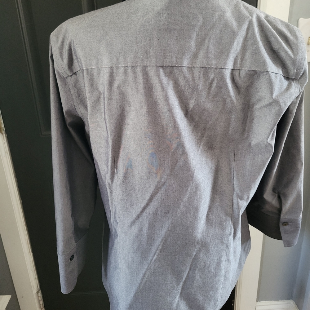 Foxcroft Gray Ruffle-Front Button Blouse - Picture 3 of 4